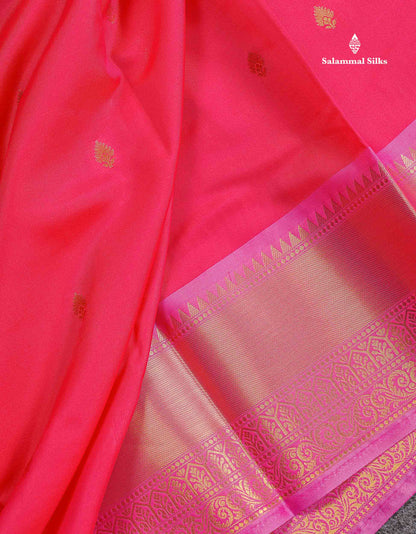 Semi Silk Saree - Rani Pink Colour Body Zari Butta With Contrast Light Pink Blouse