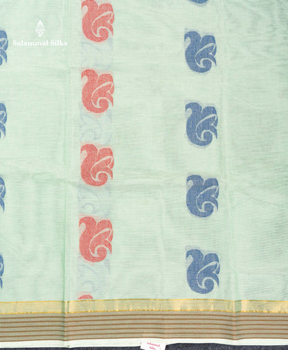 Beautiful Light Rexona Thread Butta Pure Cotton Saree With Blouse