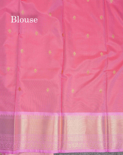 Semi Silk Saree - Rani Pink Colour Body Zari Butta With Contrast Light Pink Blouse