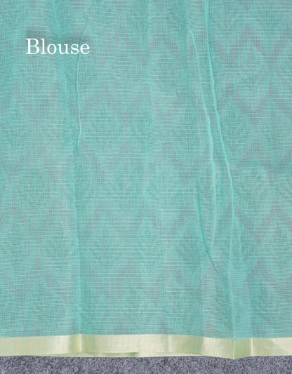 Sapphire Green Kota Cotton Saree With Small Ribbon Border