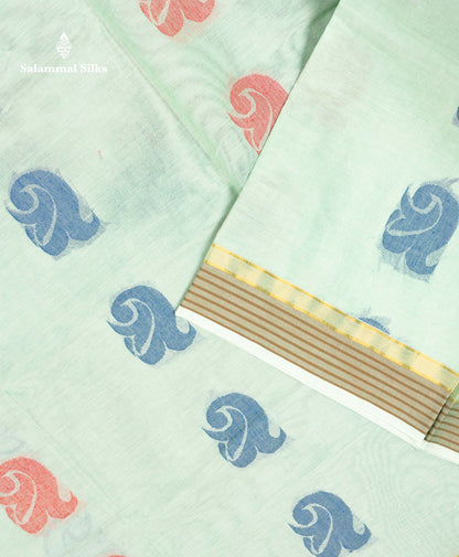 Beautiful Light Rexona Thread Butta Pure Cotton Saree With Blouse