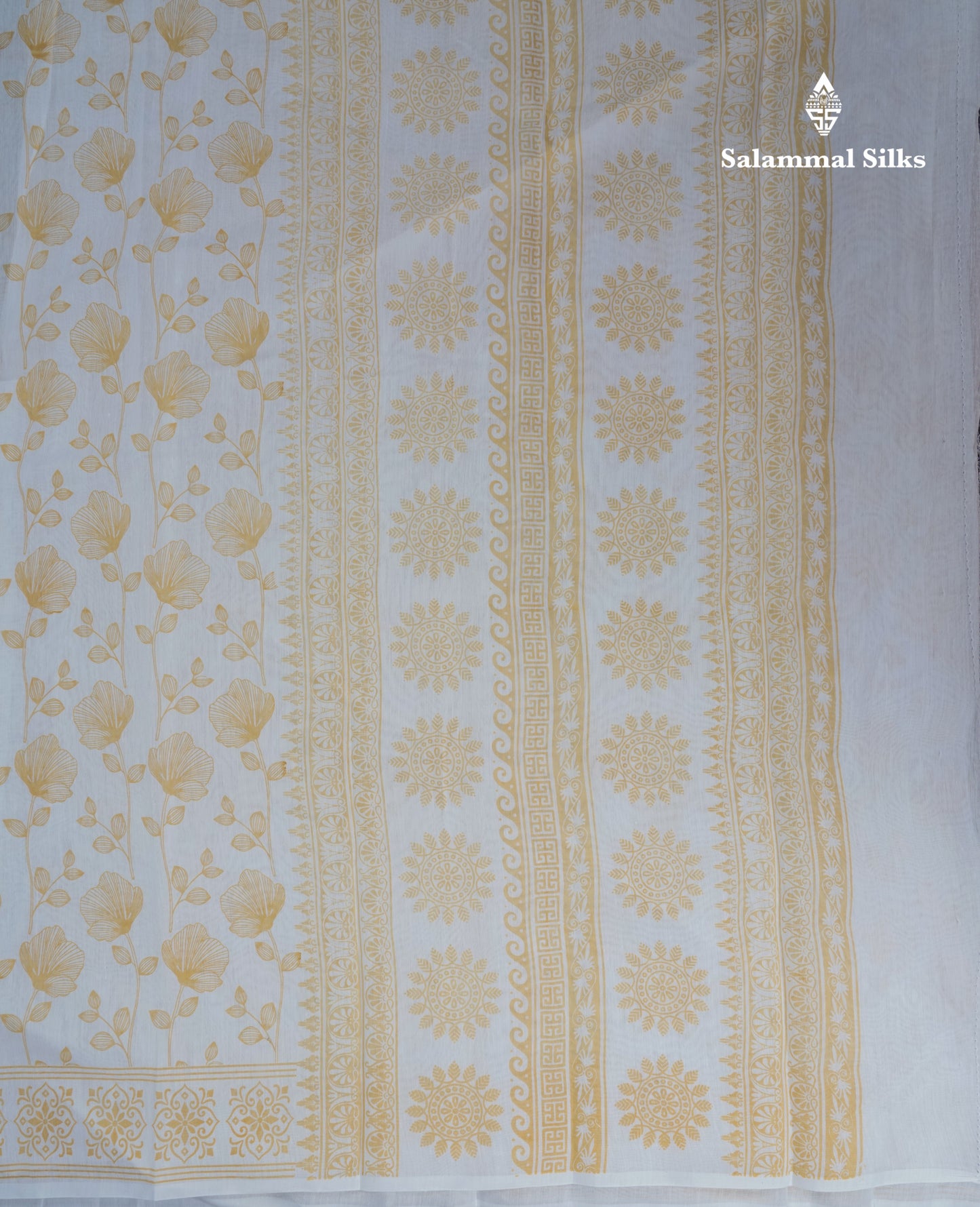 White Floral Print Cotton Mix Saree With One Side Border