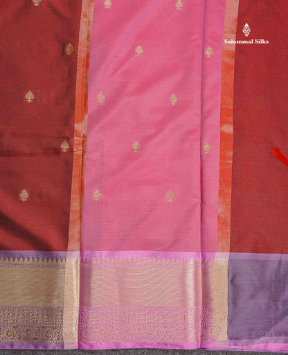Semi Silk Saree - Rani Pink Colour Body Zari Butta With Contrast Light Pink Blouse
