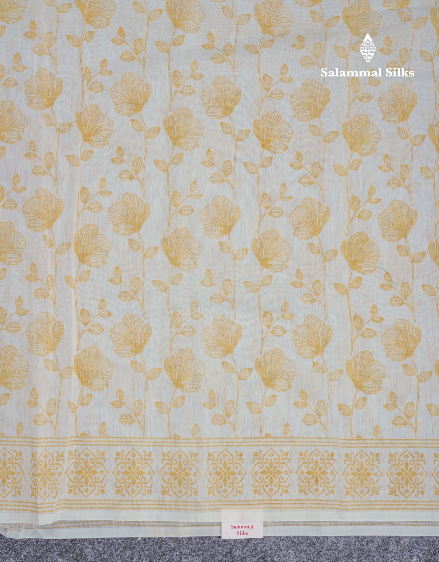 White Floral Print Cotton Mix Saree With One Side Border