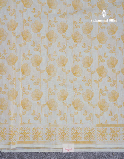 White Floral Print Cotton Mix Saree With One Side Border