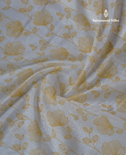 White Floral Print Cotton Mix Saree With One Side Border
