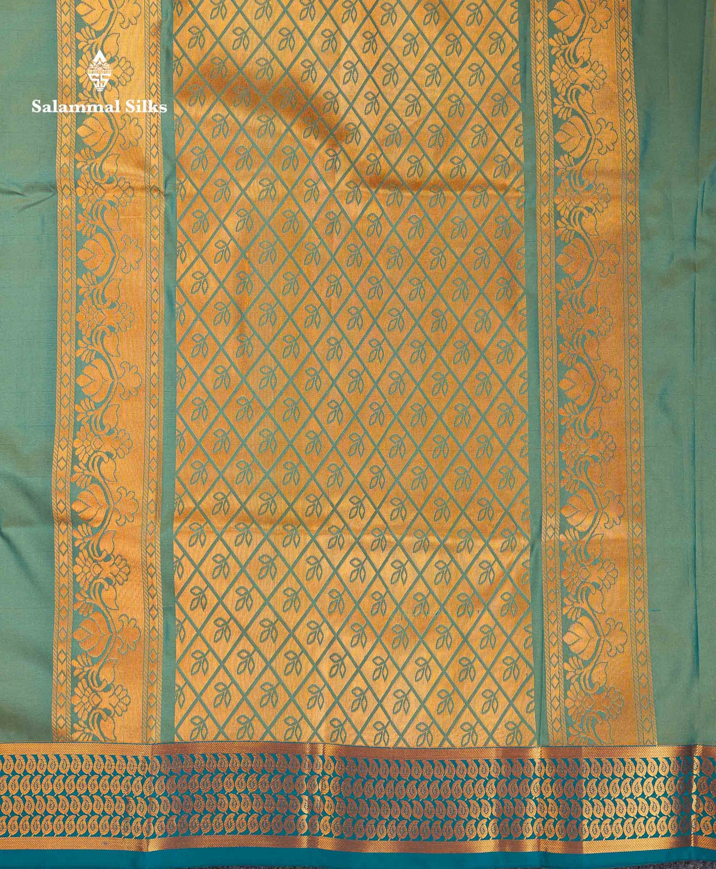 Beautiful Orange Zari Butta Semi Silk Saree With Contrast Sapphire Green Blouse