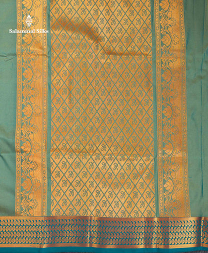 Beautiful Orange Zari Butta Semi Silk Saree With Contrast Sapphire Green Blouse