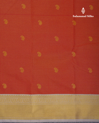 Beautiful Brown Tiny Vaira Oosi Checks Semi Silk Saree With Contrast Cream Sandal Traditional Border