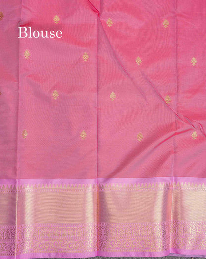 Semi Silk Saree - Rani Pink Colour Body Zari Butta With Contrast Light Pink Blouse