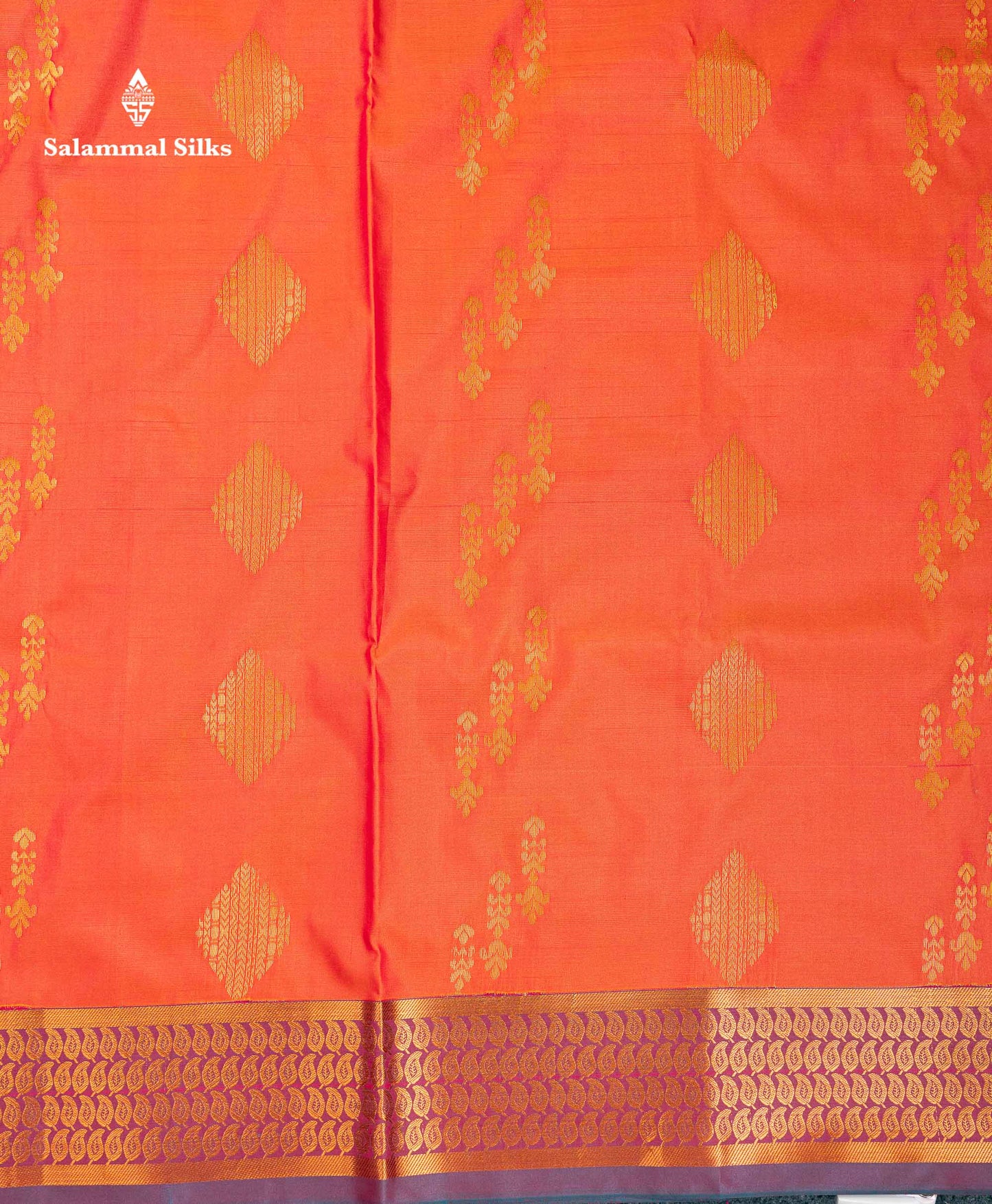 Beautiful Orange Zari Butta Semi Silk Saree With Contrast Sapphire Green Blouse