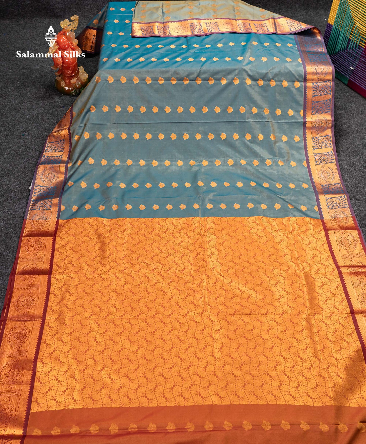 Beautiful Light Blue Semi Silk Saree With Contrast Light Violet Traditional Border