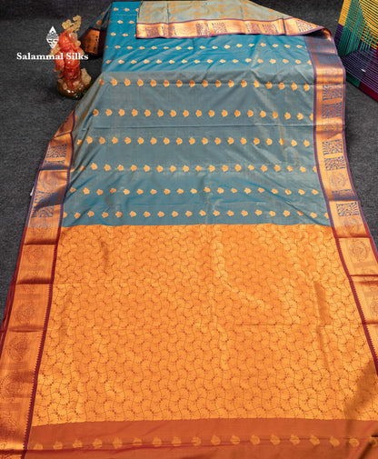 Beautiful Light Blue Semi Silk Saree With Contrast Light Violet Traditional Border