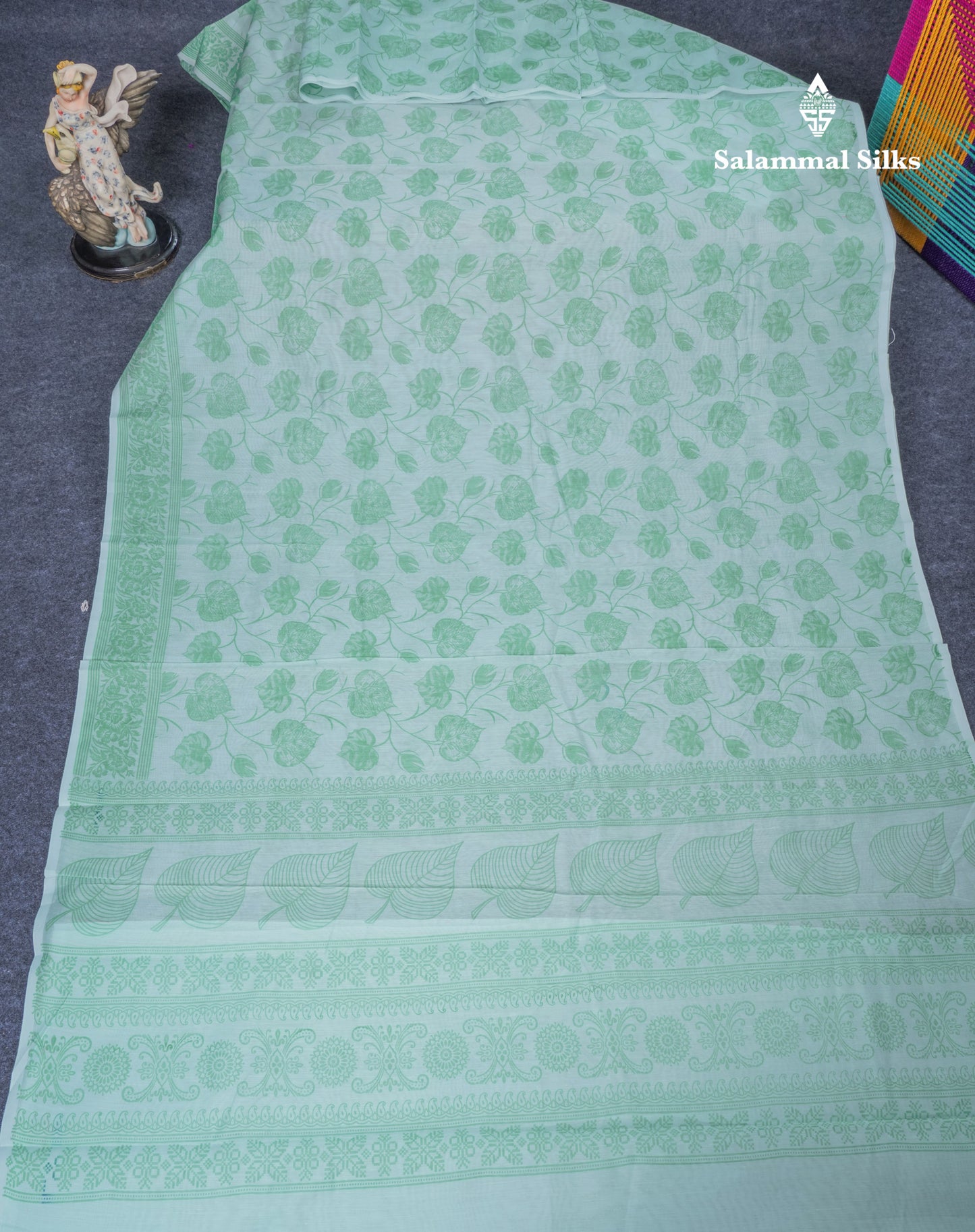 White Floral Print Cotton Mix Saree With One Side Border