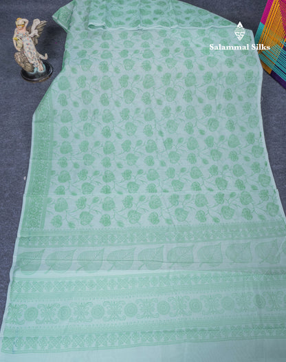 White Floral Print Cotton Mix Saree With One Side Border