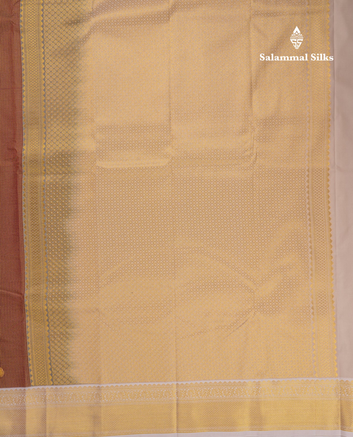 Beautiful Brown Tiny Vaira Oosi Checks Semi Silk Saree With Contrast Cream Sandal Traditional Border