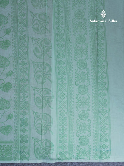 White Floral Print Cotton Mix Saree With One Side Border