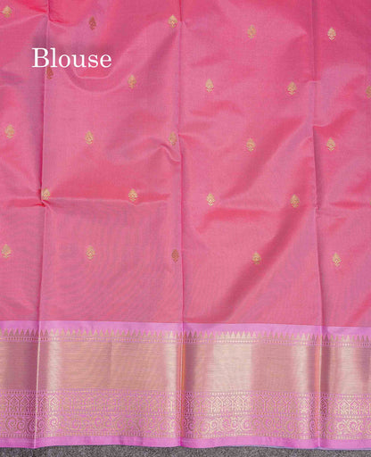 Semi Silk Saree - Rani Pink Colour Body Zari Butta With Contrast Light Pink Blouse