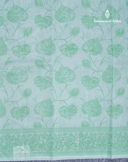 White Floral Print Cotton Mix Saree With One Side Border