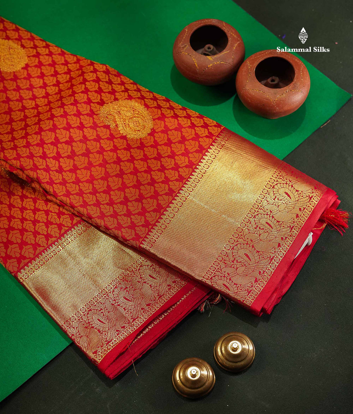 Kanjivaram Red Pure Silk Jacquard Saree With Traditional Border