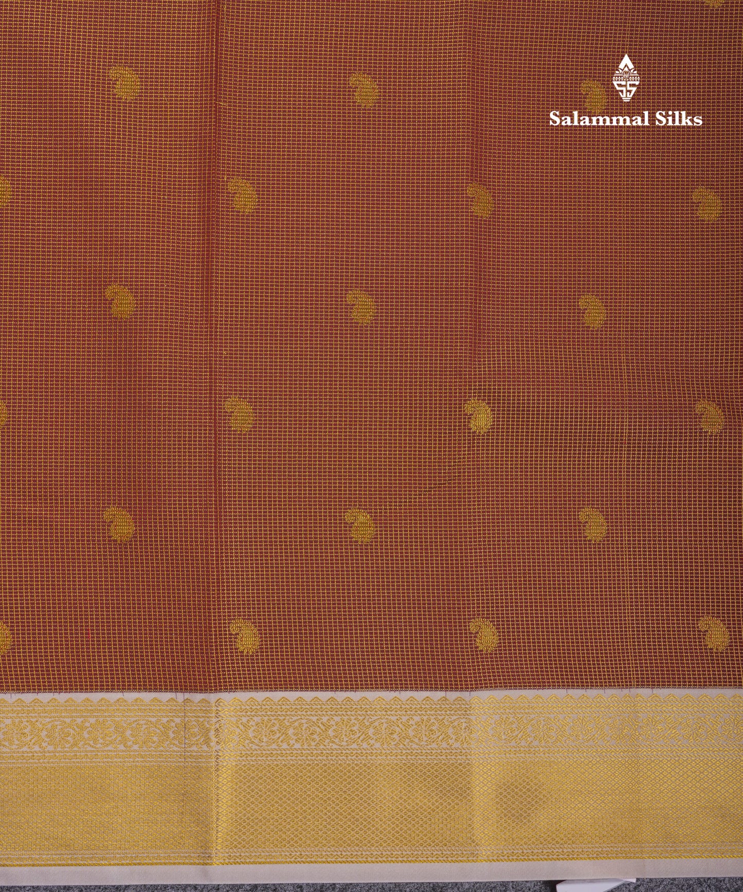 Beautiful Brown Tiny Vaira Oosi Checks Semi Silk Saree With Contrast Cream Sandal Traditional Border