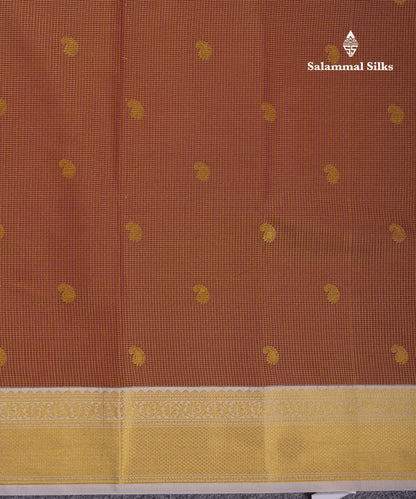 Beautiful Brown Tiny Vaira Oosi Checks Semi Silk Saree With Contrast Cream Sandal Traditional Border