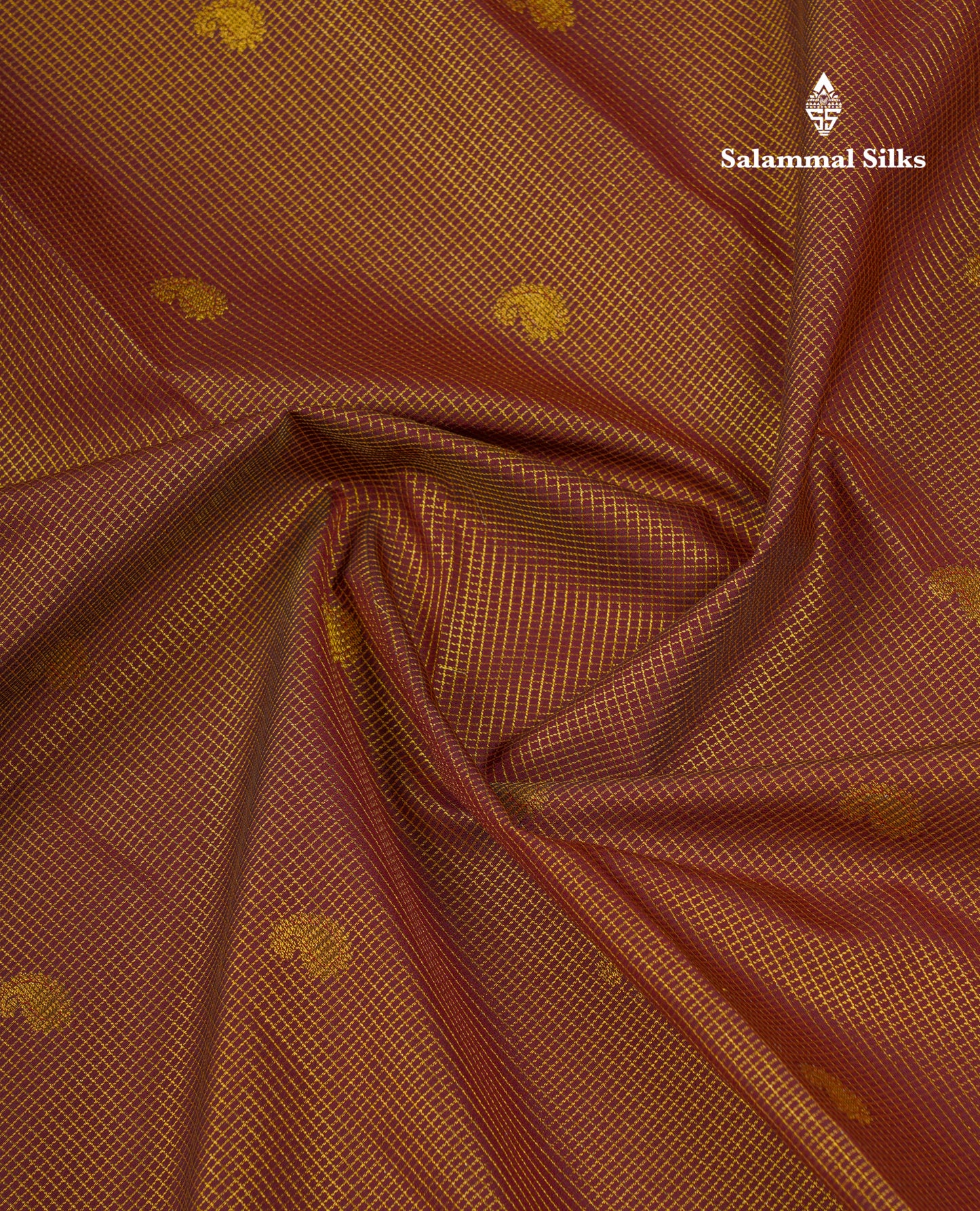 Beautiful Brown Tiny Vaira Oosi Checks Semi Silk Saree With Contrast Cream Sandal Traditional Border