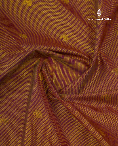 Beautiful Brown Tiny Vaira Oosi Checks Semi Silk Saree With Contrast Cream Sandal Traditional Border