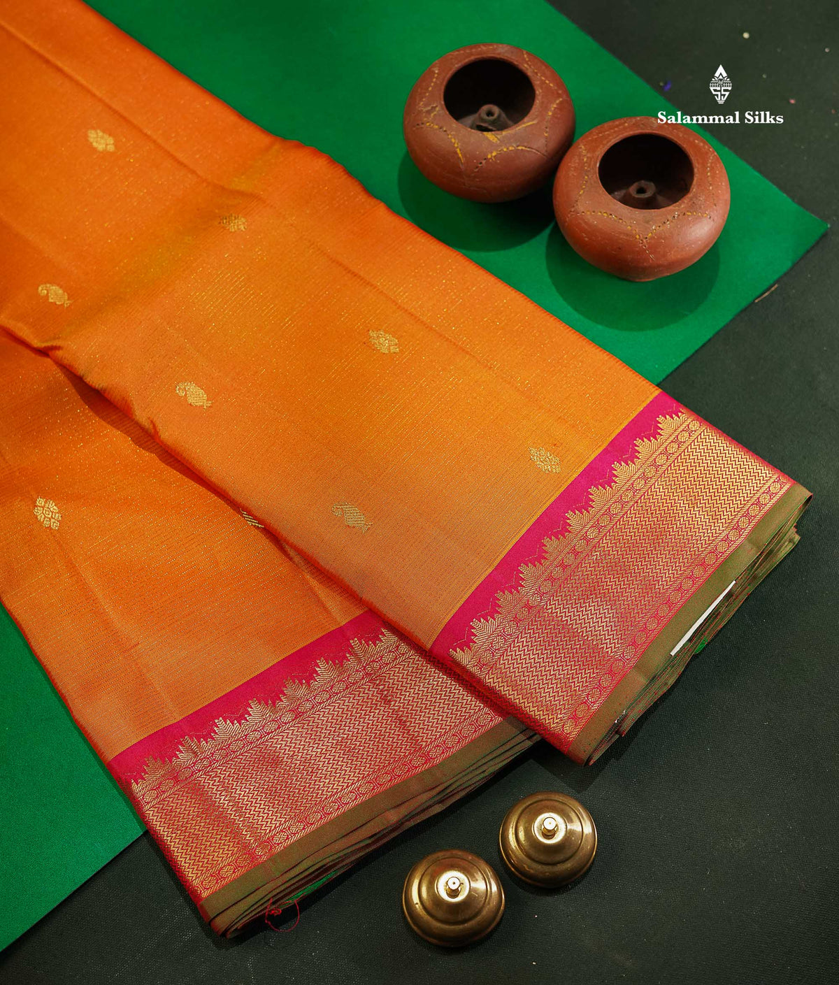 Beautiful Mango Yellow Vaira Oosi Lines With Butta Pure Kanjivaram Silk Saree With Contrast Pink Traditional Medium Border