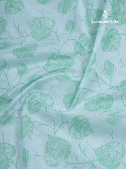 White Floral Print Cotton Mix Saree With One Side Border