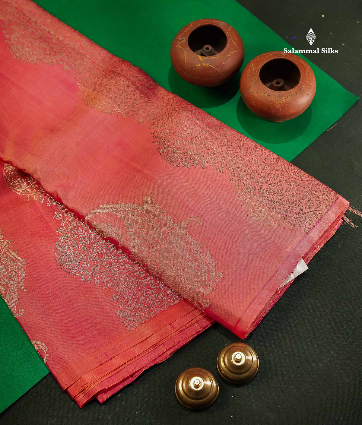 Dual Tone Pinkish Peach Fancy Pure Kanjivaram Silk Saree With Blouse
