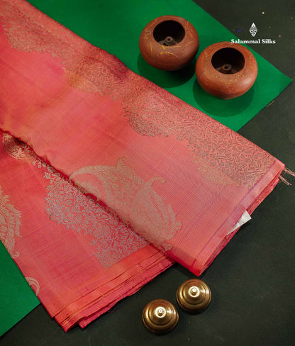 Dual Tone Pinkish Peach Fancy Pure Kanjivaram Silk Saree With Blouse
