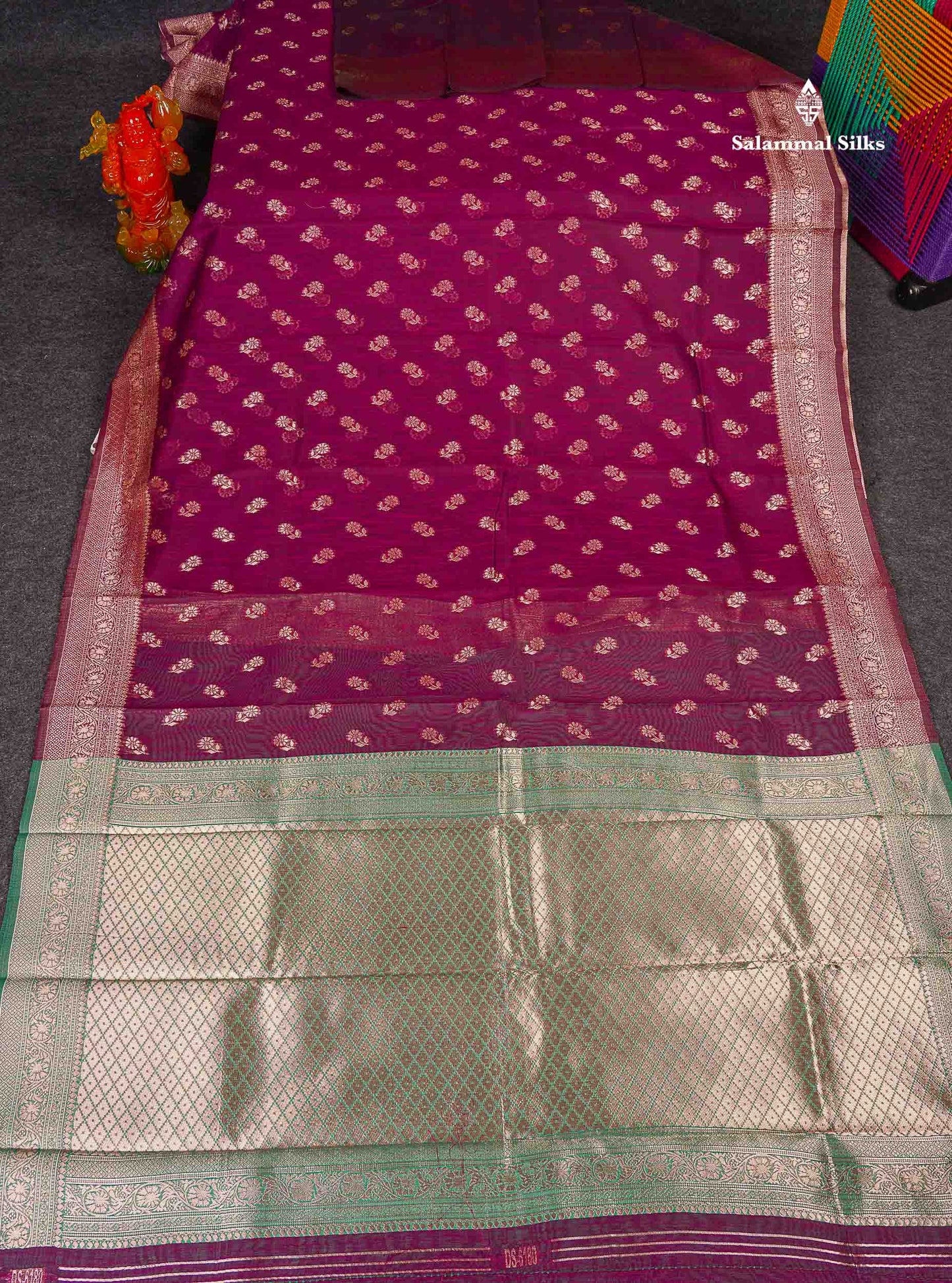 Cotton Mix Saree - Magenta Colour Body Thread Butta With Fancy Border 
