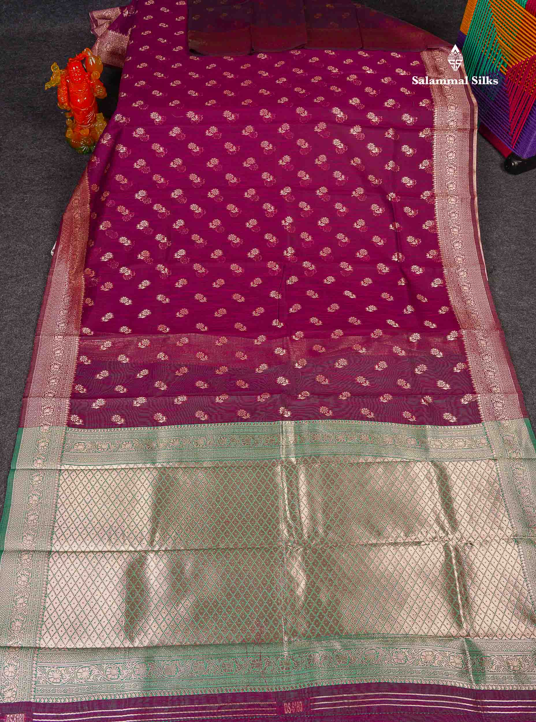 Cotton Mix Saree - Magenta Colour Body Thread Butta With Fancy Border 