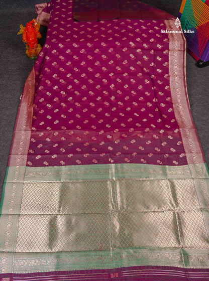 Cotton Mix Saree - Magenta Colour Body Thread Butta With Fancy Border 