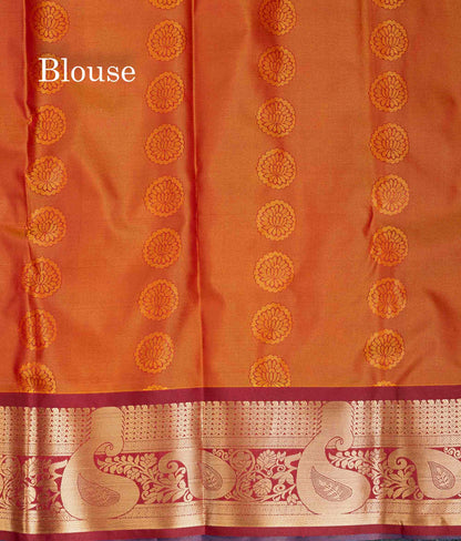 Beautiful Pastel Blue Zari Butta Semi Silk Saree With Contrast Magenta Traditional Border