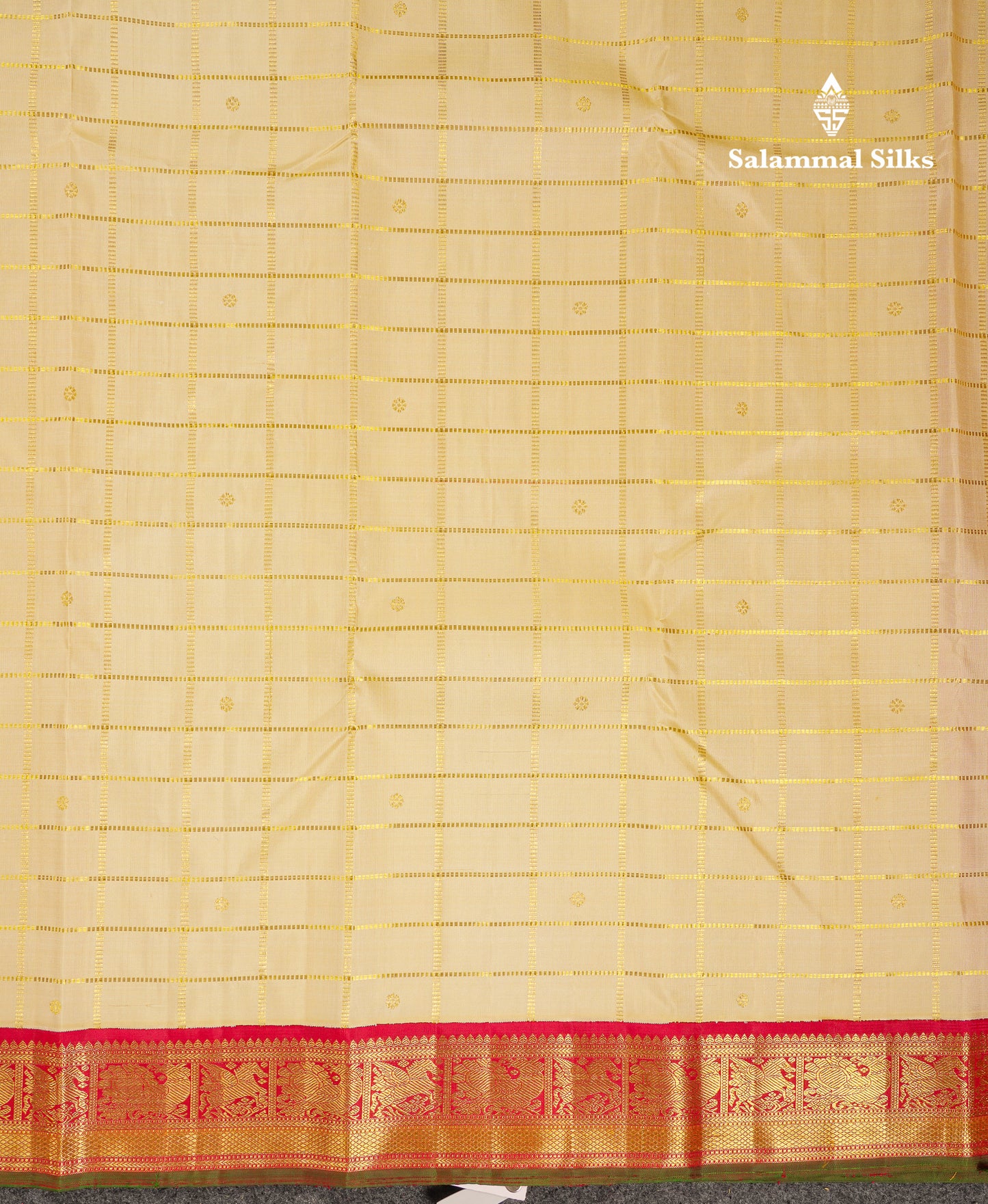 Beautiful Korvai Yellow Checks With Butta Pure Kanjivaram Silk Saree With Contrast Reddish Maroon Traditional Border