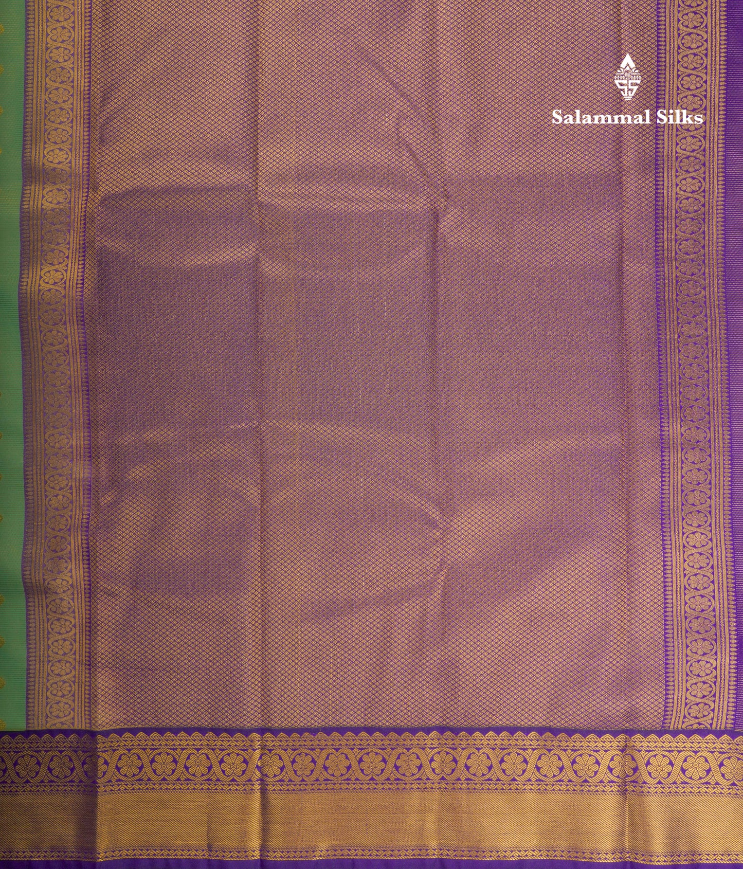 Beautiful Rexona Green Vaira Oosi Lines Semi Silk Saree With Contrast Violet Border