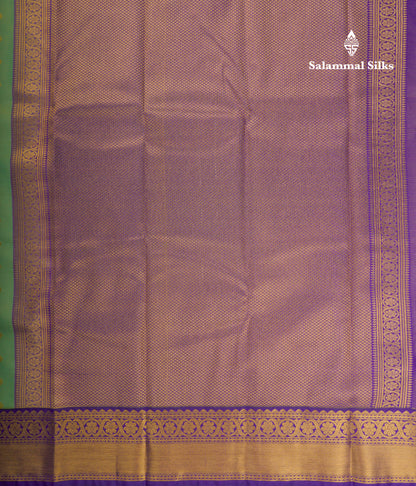 Beautiful Rexona Green Vaira Oosi Lines Semi Silk Saree With Contrast Violet Border