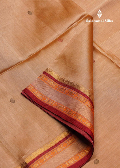 Beautiful Sandal Thread Butta Pure Silk Cotton Saree With Contrast Maroon Traditional Border