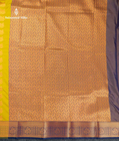 Beautiful Manthulir Green Zari Butta Semi Silk Saree With Contrast Dual Tone Navy Blue Blouse