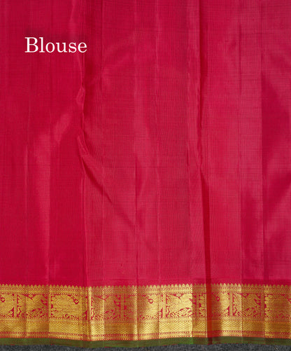 Beautiful Korvai Yellow Checks With Butta Pure Kanjivaram Silk Saree With Contrast Reddish Maroon Traditional Border