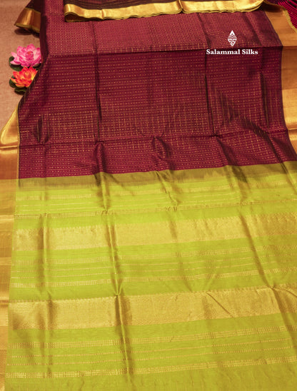 Lakshadeepam Violet Colour Pure Silk Cotton Saree With Contrast Parrot Green Border