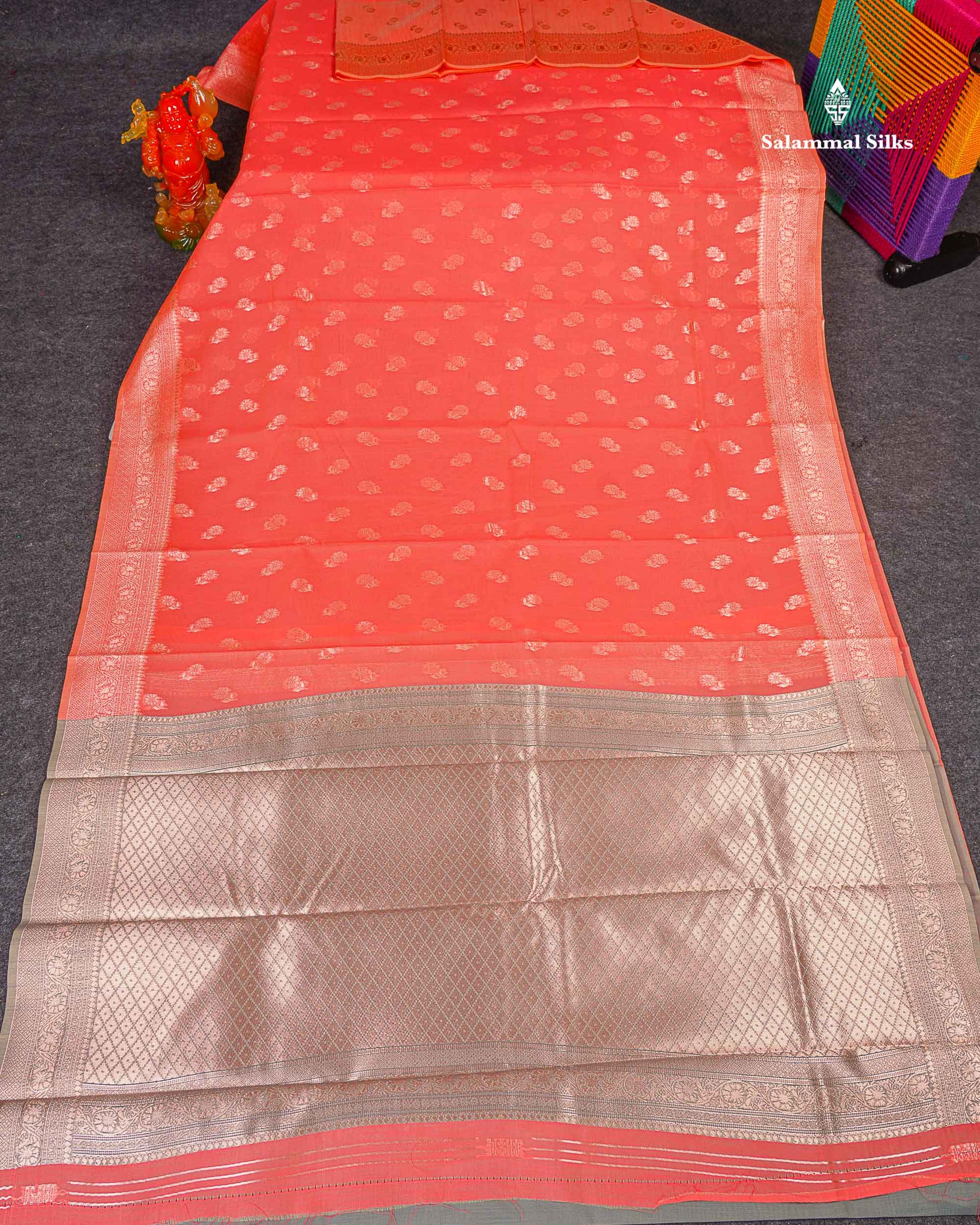Cotton Mix Saree - Peach Colour Body Thread Butta With Fancy Border 