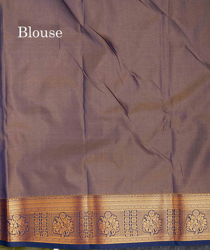 Beautiful Manthulir Green Zari Butta Semi Silk Saree With Contrast Dual Tone Navy Blue Blouse