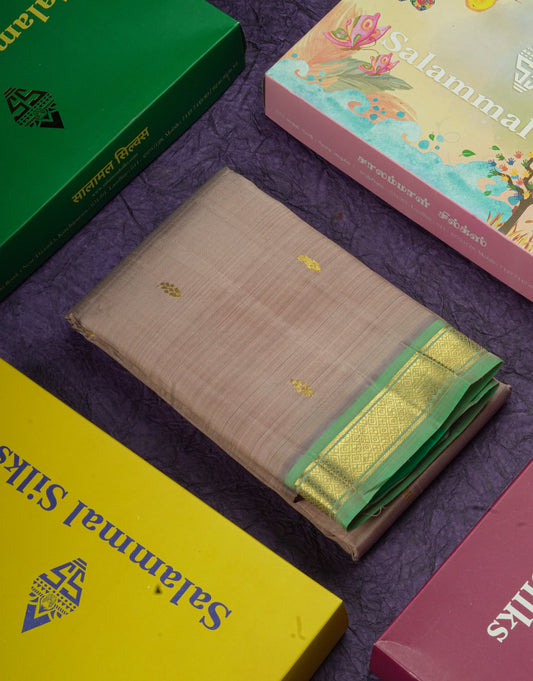 Light Chocolate Pure Kanjivaram Silk Saree With Small One Side Contrast Light Rexona Border