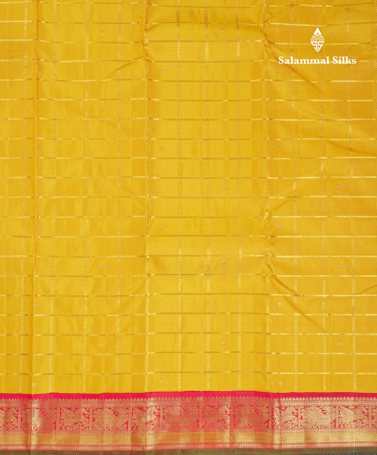 Beautiful Korvai Yellow Checks With Butta Pure Kanjivaram Silk Saree With Contrast Reddish Maroon Traditional Border