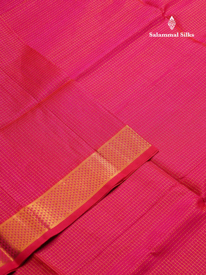 Beautiful Dual Tone Red Small Zari Checks Pure Silk Cotton Saree With Traditional Border