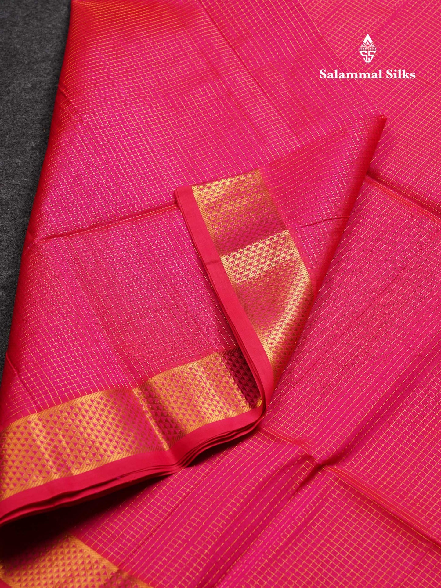 Beautiful Dual Tone Red Small Zari Checks Pure Silk Cotton Saree With Traditional Border