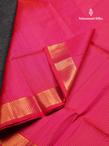 Beautiful Dual Tone Red Small Zari Checks Pure Silk Cotton Saree With Traditional Border